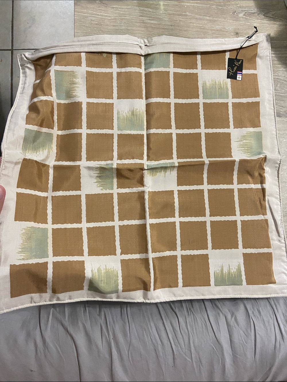 Vintage Thai Pan 100% Silk Cream and Brown Checked Pillow Cover
